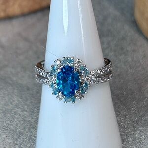 Bomb Party Dazzling Lab Created Blue Spinel with Cubic Zirconia Ring Size 7